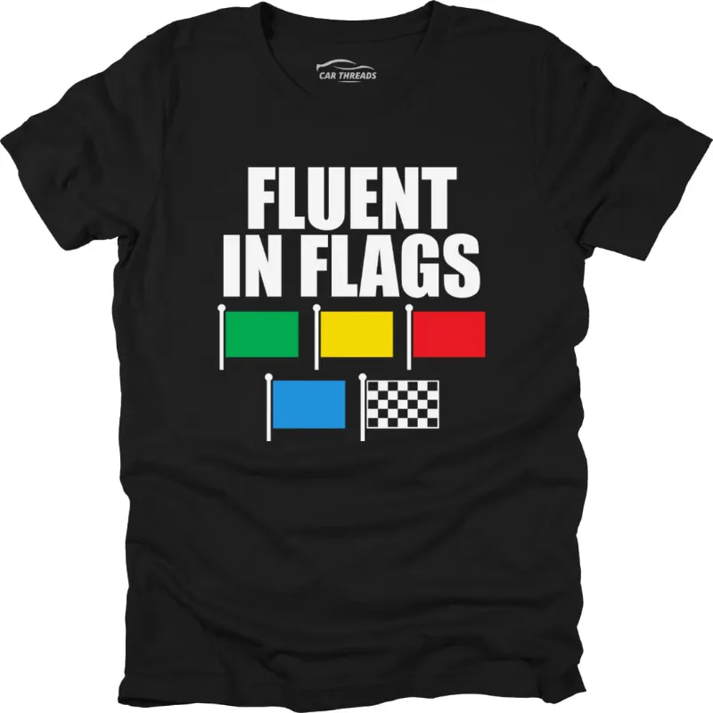 Car Threads Fluent in Flags t-shirt with motorsport flag design
