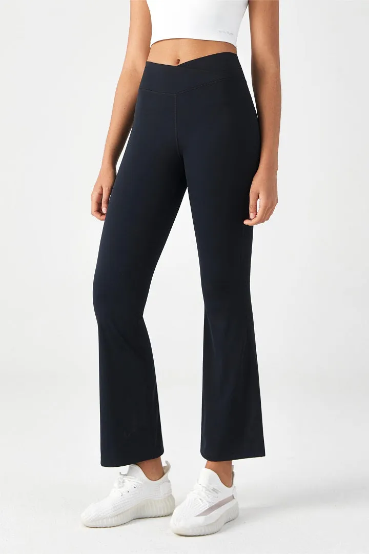 SALTUM Crossover Black Flare Legging with V-cut waistband and inner pocket