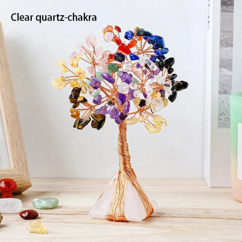 Turix Clear Quartz Chakra Crystal Tree with natural quartz and vibrant chakra crystals on copper wire