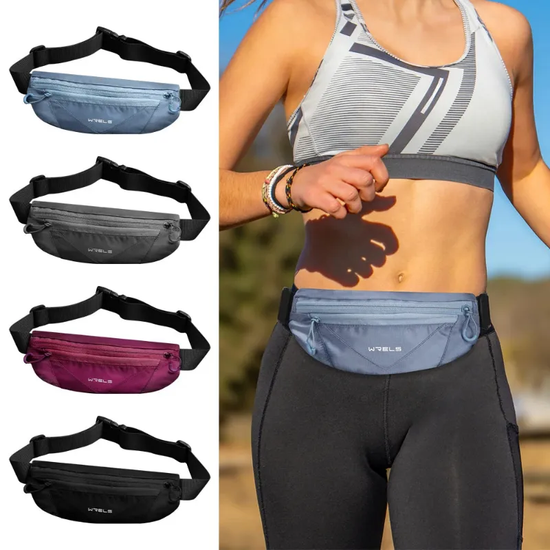 PUPU Sports Running Belt Waist Pack with multiple zippered pockets and adjustable elastic strap