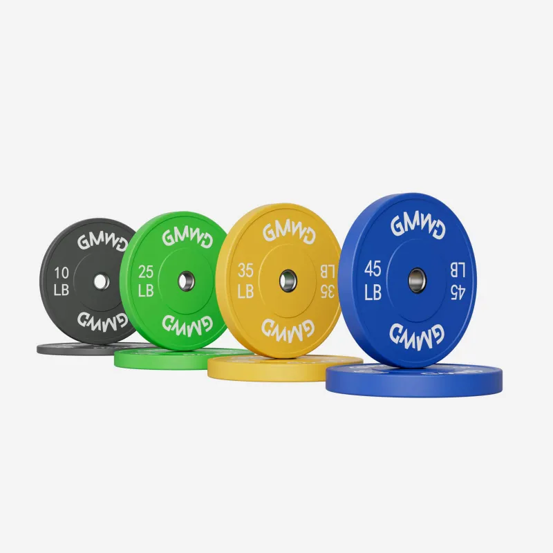 GMWD Fitness EZ Grip Color Bumper Plates Set 230LBS showing color-coded weight plates