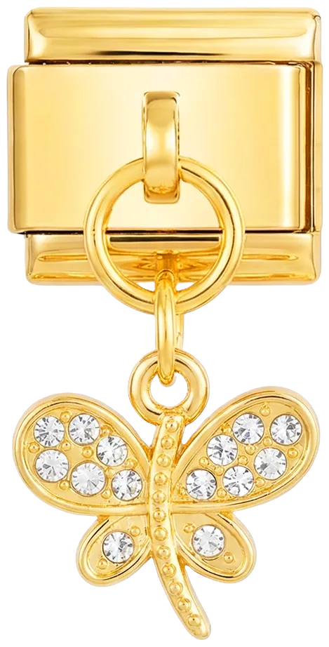 Charms Official Butterfly with White Stones on Gold charm with crystal embellishment