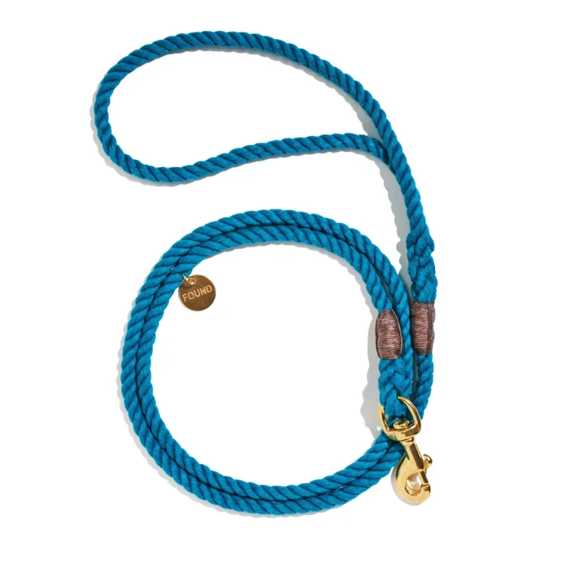 Found My Animal Aqua Rope Dog Leash with solid brass bolt snap carabiner