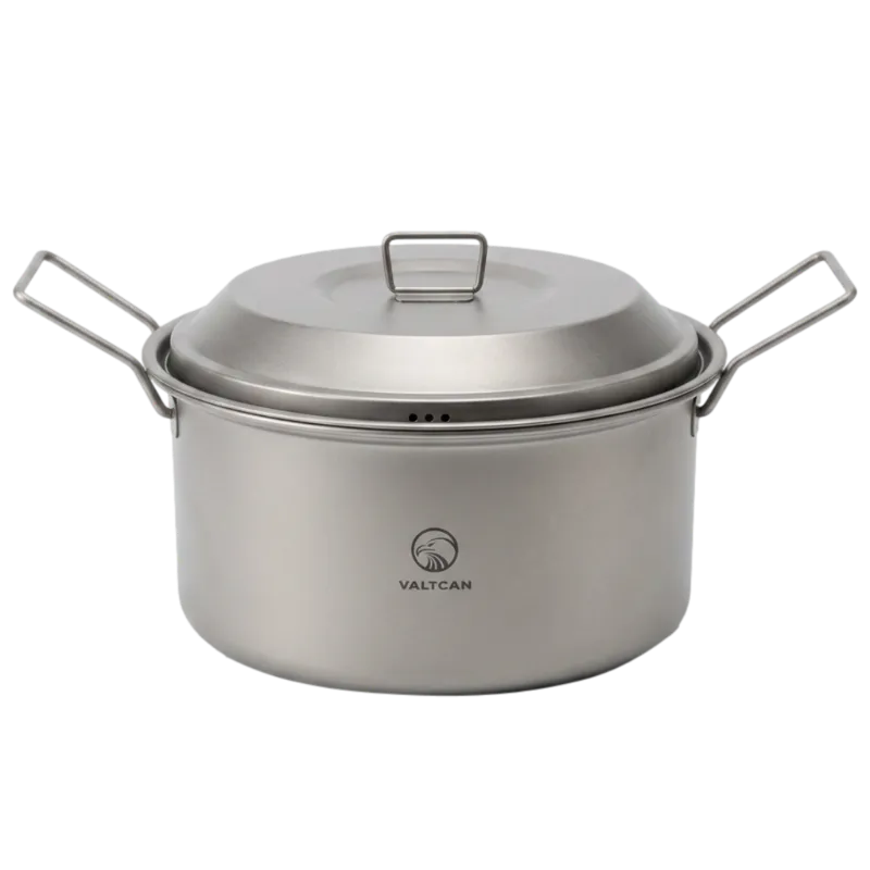 Valtcan Titanium Steamer Pot with basket and vented lid, bare metal finish
