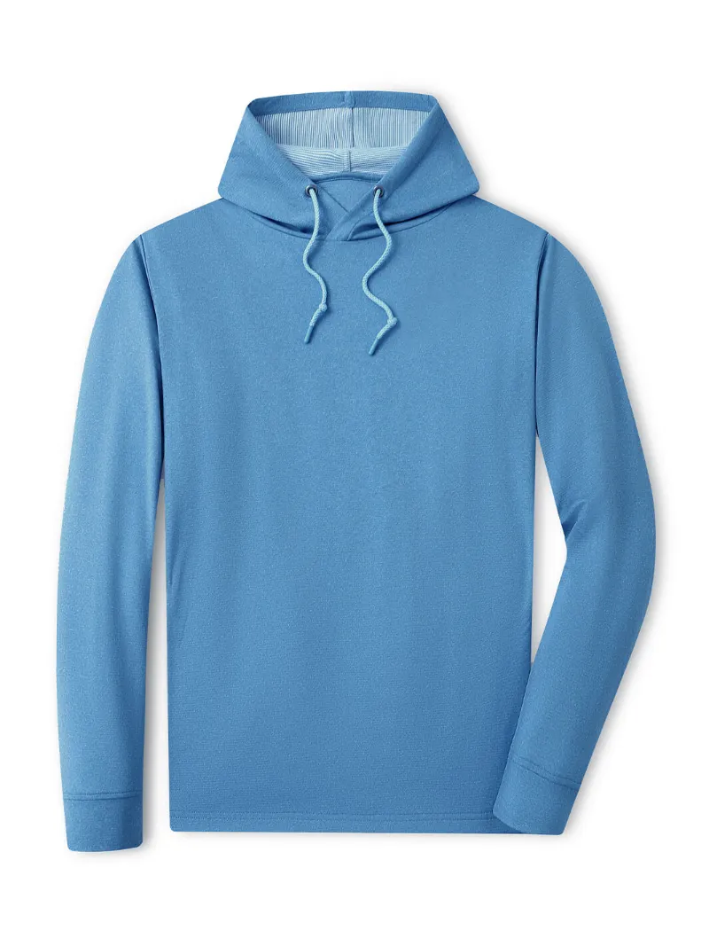 DTWOOO Heather Performance Hoodie in blue with drawstring hood and side pockets
