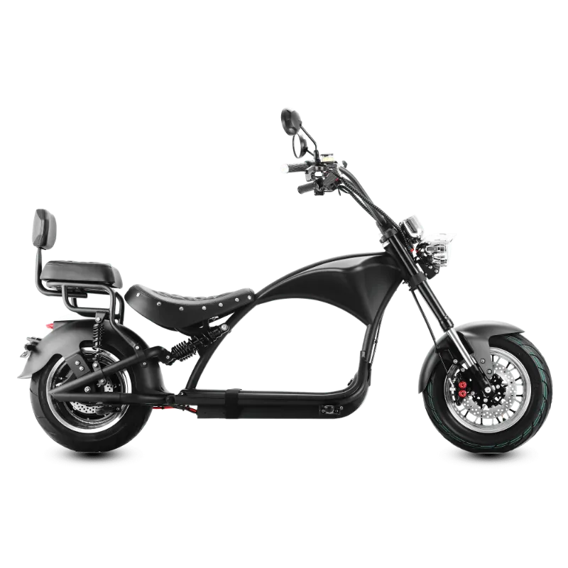 Eahora E-scooter Emars M1P in black with rear seat, dual-seat electric chopper scooter