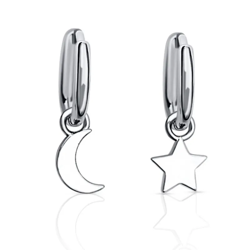 DORSYA Hoops with Star & Moon Charm in Silver showing celestial charms