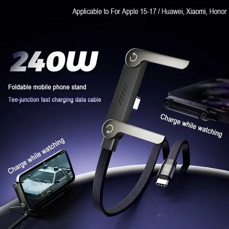 Kicklo 240W Fast Charging Foldable Phone Holder Data Cable with stand extended