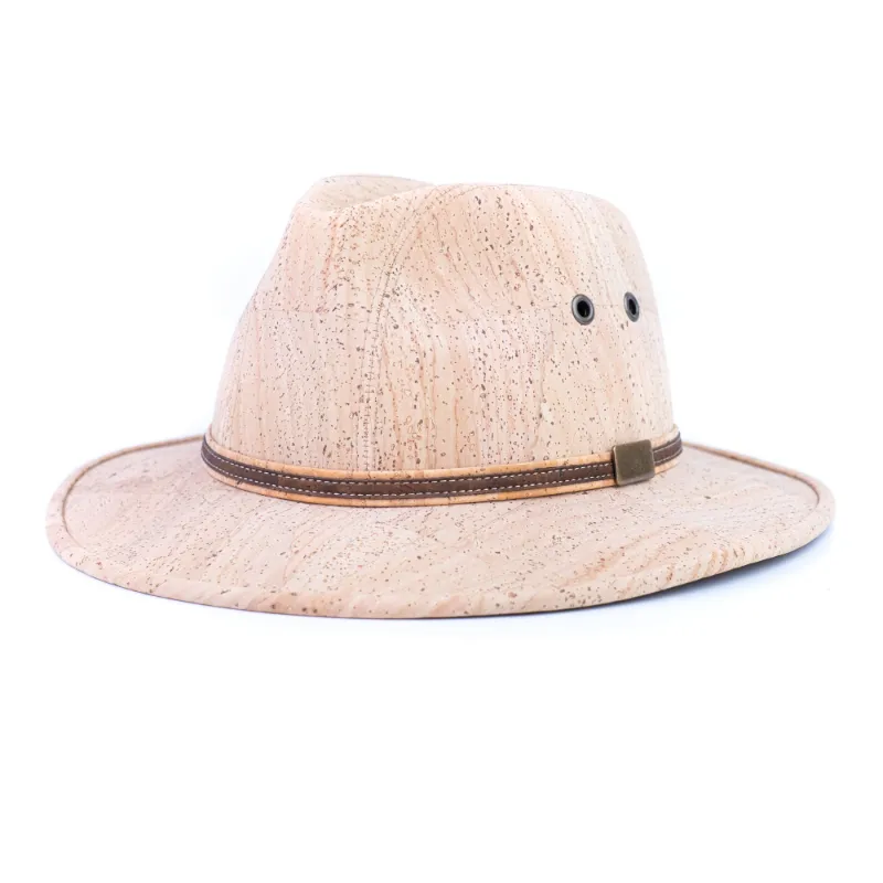 Corkadia Cork Cowboy Hat, natural cork western-style sun hat with wide brim and leather band