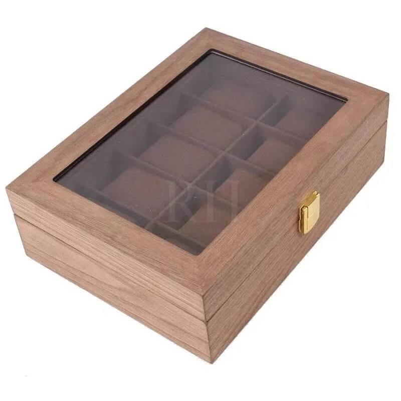 Rotation Horlogère Coffret pour Montre en Bois with 10 cushioned slots in walnut finish