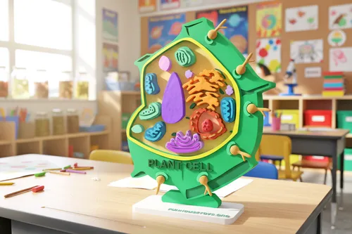 Fun House Toys Plant Cell Puzzle Model with organelle pieces assembled on display stand