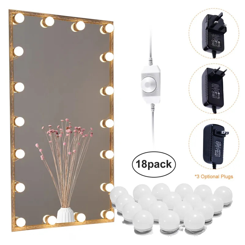 AIBOO Linkable LED Makeup Mirror Lights 2700K 4000K 6000K plug in 18 bulbs