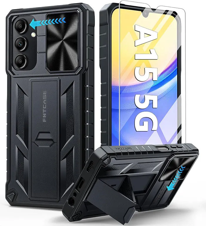 FNTCASE OFFICIAL Galaxy A15 5G military grade case with slidable camera cover and kickstand