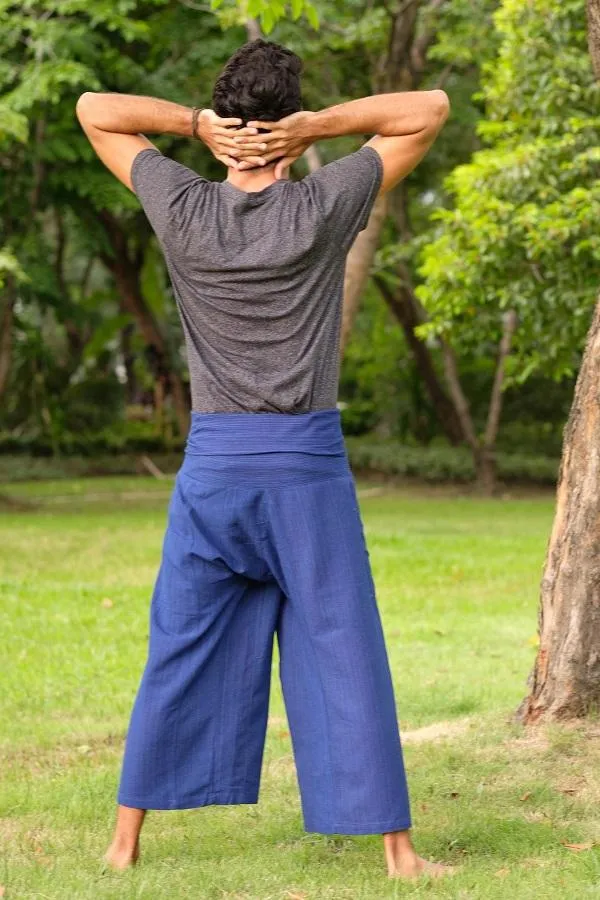 Hippie Pants Men's Royal Blue Fisherman Pants, wrap style with adjustable straps