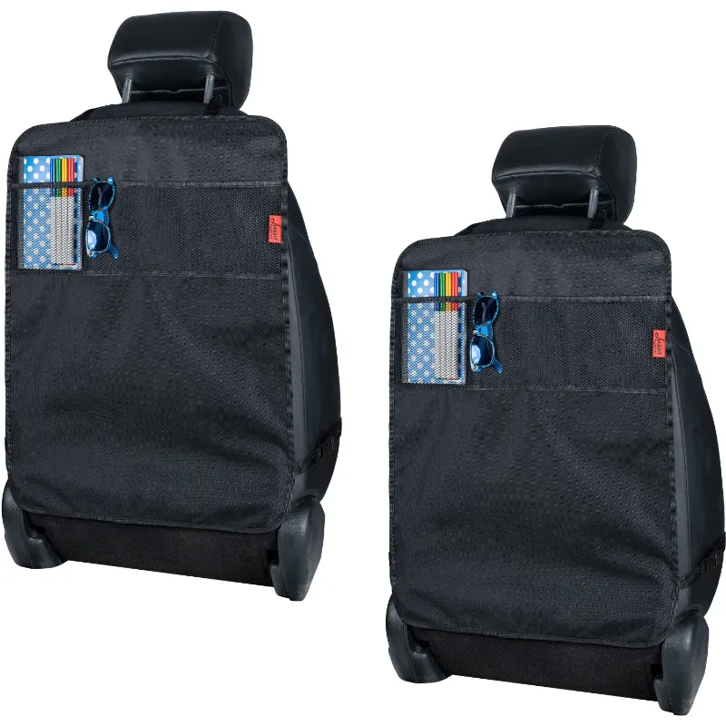 Lusso Gear Car Seat Protector Kick Mat pair displayed in black waterproof fabric