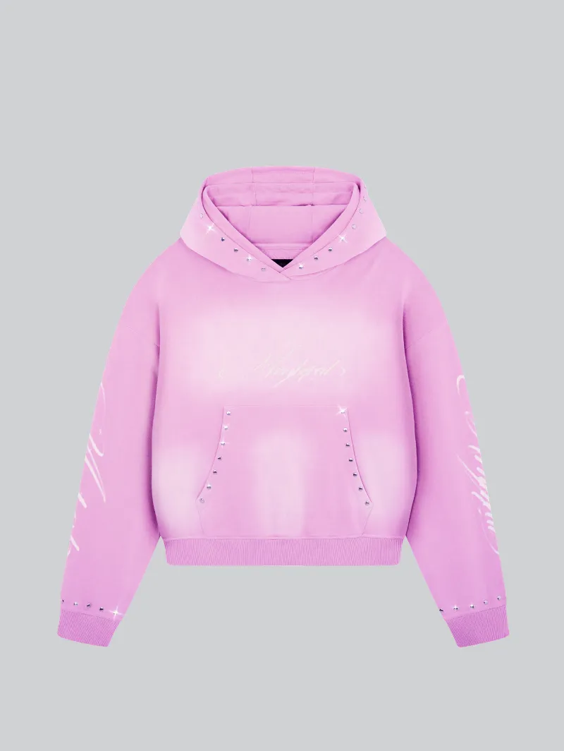 ARNTREAL Clout Pink Hoodie in washed pink French terry with double hood