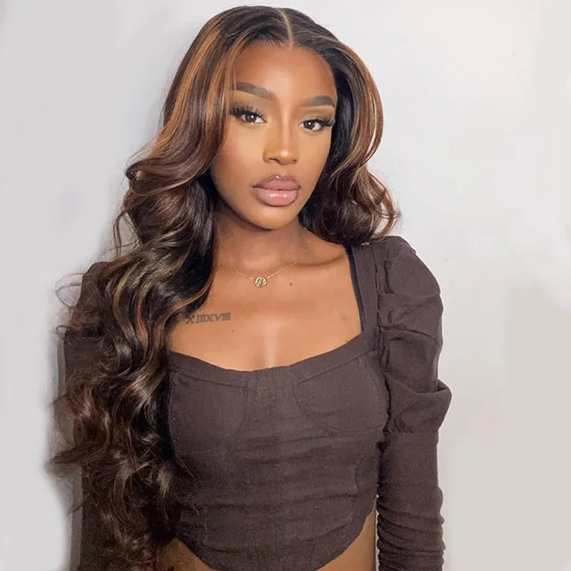 Megalook 13x4 lace frontal 30 inch body wave wig with P1B30 highlight and natural hairline