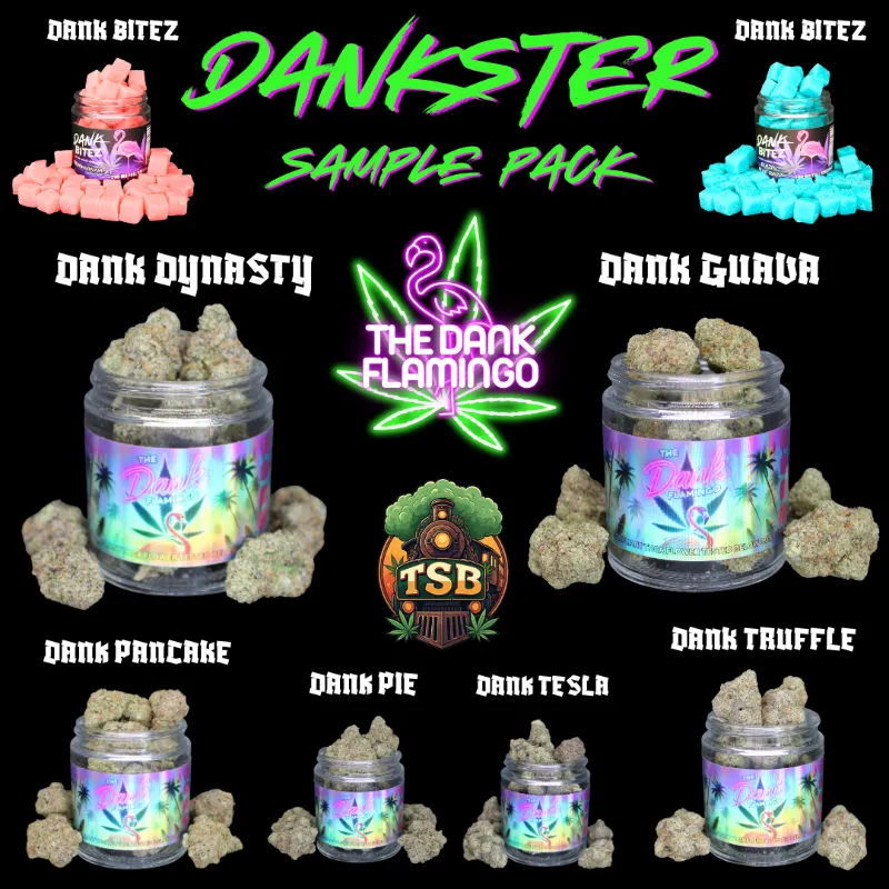 The Dankster Sample Pack by THCA Small Buds, assortment of premium THCA flower jars and products