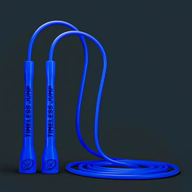 Timeless Jump Rope PVC Electric Blue jump rope with ergonomic handles on white background