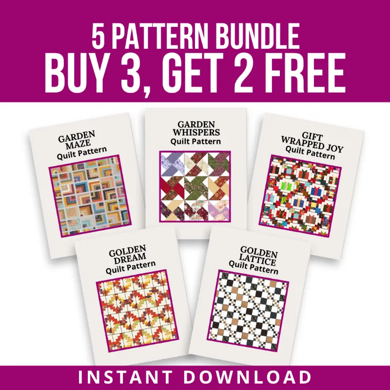Boho Blanket Golden Garden bundle cover showing five floral quilt patterns together