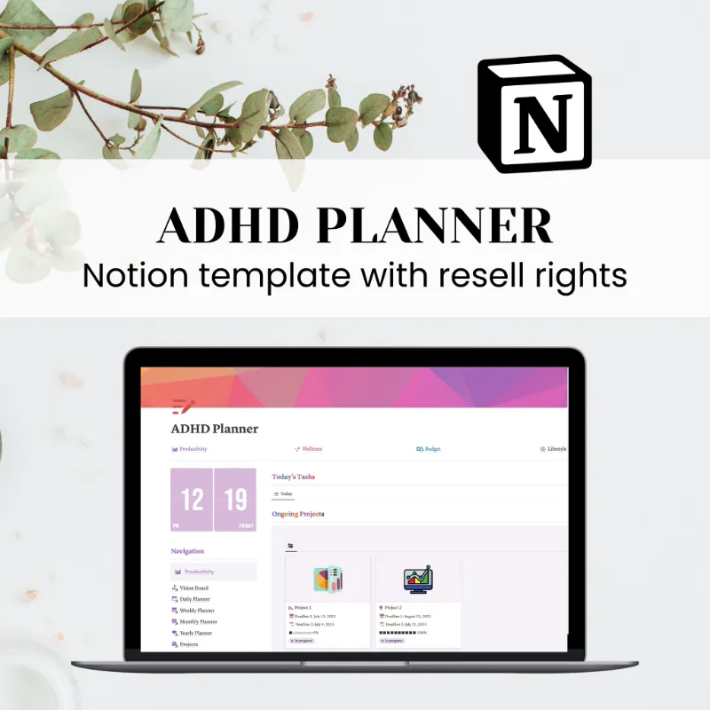 Purpose PLR ADHD Planner Notion Template, Notion workspace screenshot