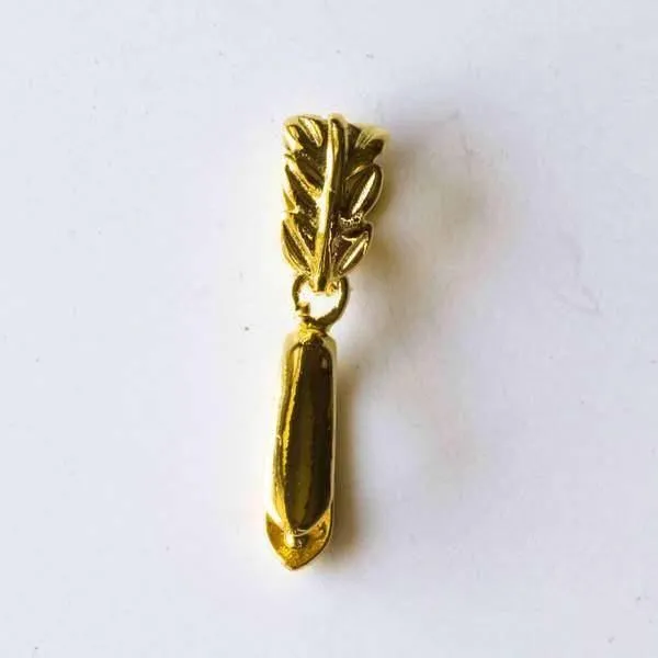 Cherry Tree Beads gold colored 5x28mm pinch bails with leaf bail on top, 4 per bag