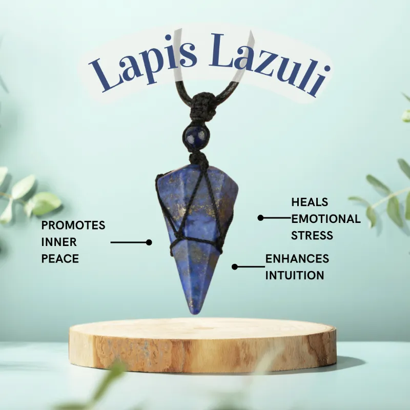 Turix Balance Crystal Pendulum Necklace in natural lapis lazuli with golden flecks on adjustable chain