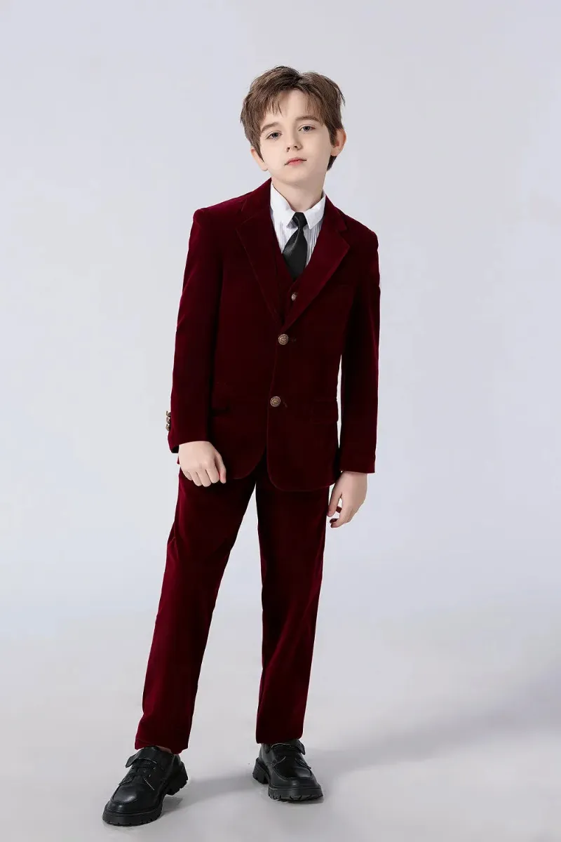 Wehilion Boys Chic Prince Velvet 5 Piece Suit in a coordinated formal set for weddings and ceremonies