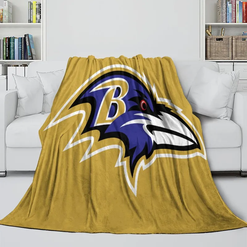 EBuycos Baltimore Ravens Blanket Flannel Fleece Throw Room Decoration, purple and black team logo on plush blanket