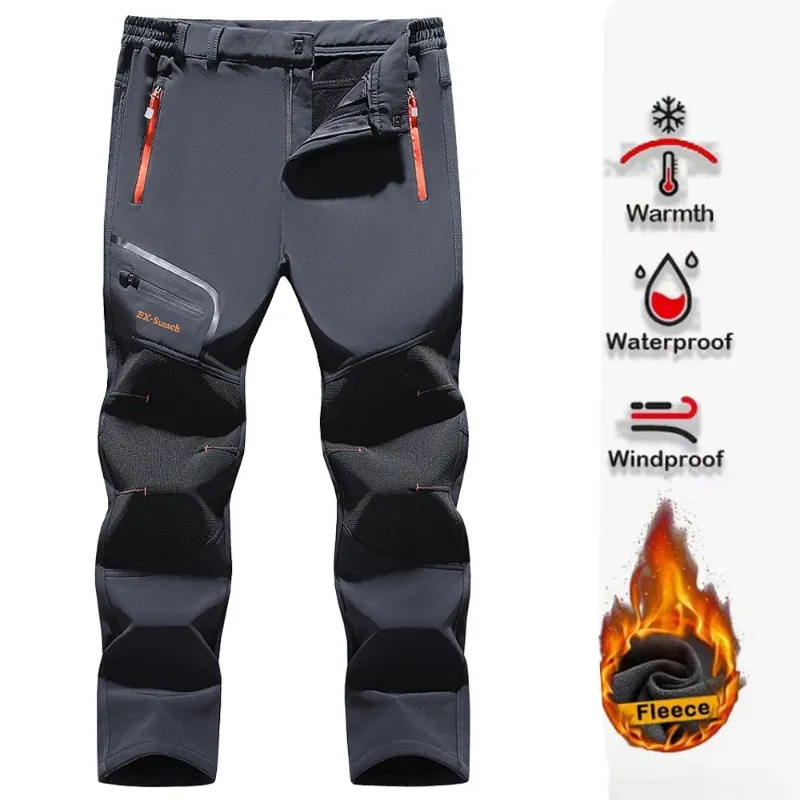 PUPU Sports Men's Waterproof Winter Hiking Pants Warm Softshell Trekking Snow Pants