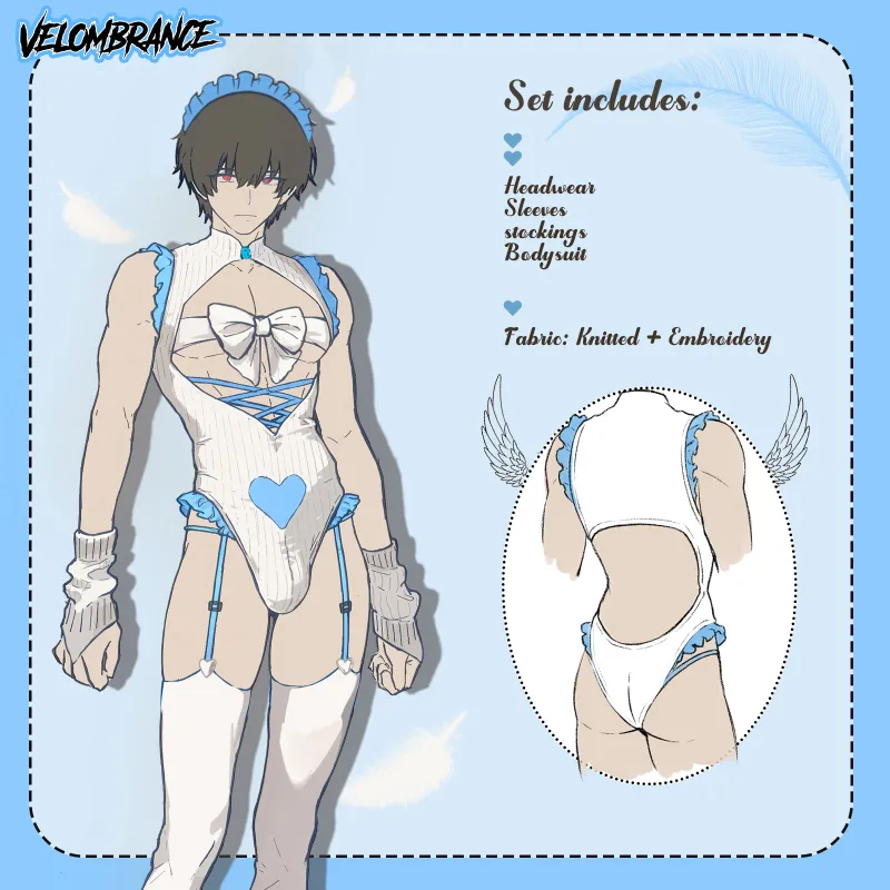 Velombrance Pre-Order Angel Butler Bodysuit set with headwear and stockings
