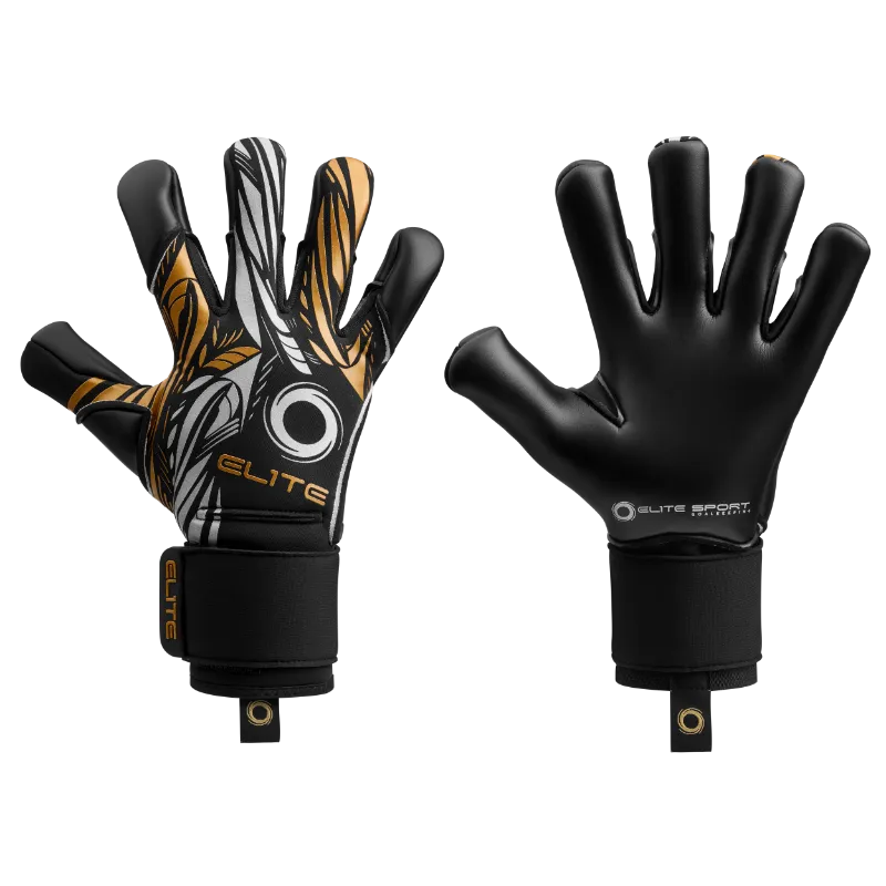 EliteSportUSA Nobre Black 2025 - 2026 Goalkeeper Gloves showing black palm and embossed backhand