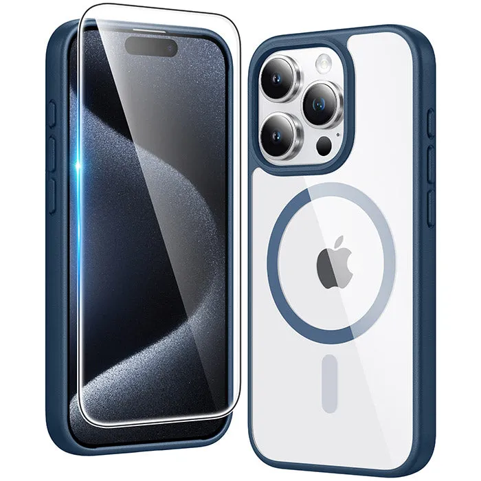 FNTCASE OFFICIAL clear anti-yellowing magnetic case for iPhone 15 Pro with transparent protective bumper