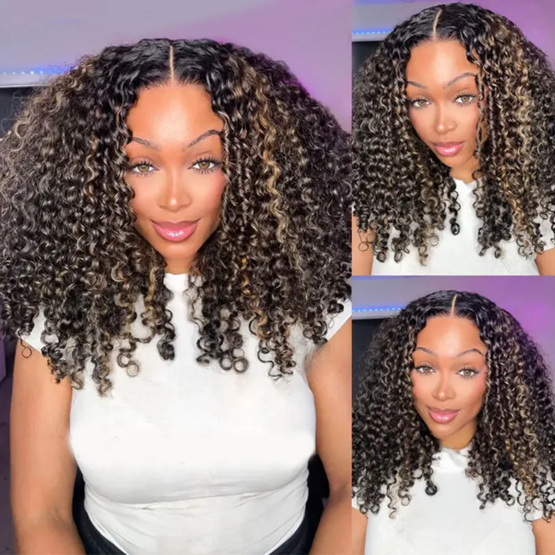 Megalook 6x5 Invisible Knots Glueless Balayage Highlight Curly Wigs, shown with realistic hairline