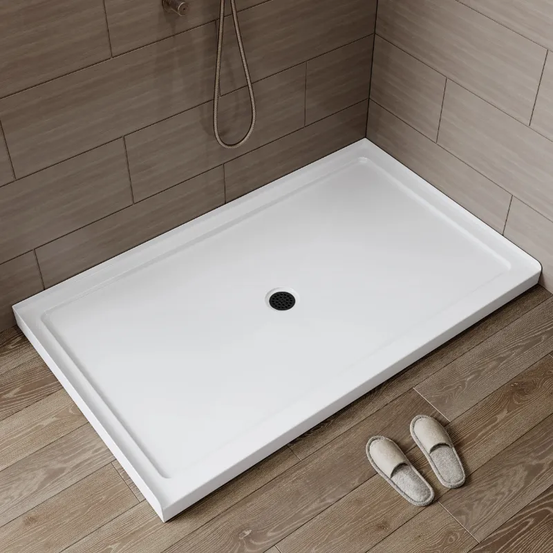 HOROW Chrome Acrylic Shower Pan with Center Drain Model BS6036-CH in a bathroom