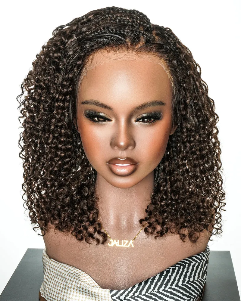 Jaliza Lulu Bob 12 inch Pre Bleached Glueless Swiss HD Full Lace Knotless Boho Box Wig with human hair curly waves