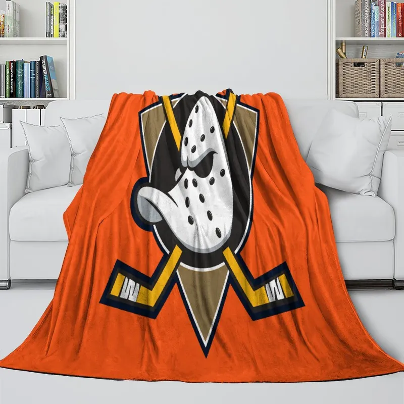 EBuycos Anaheim Ducks Blanket Flannel Throw showing Ducks team logo on soft flannel fabric