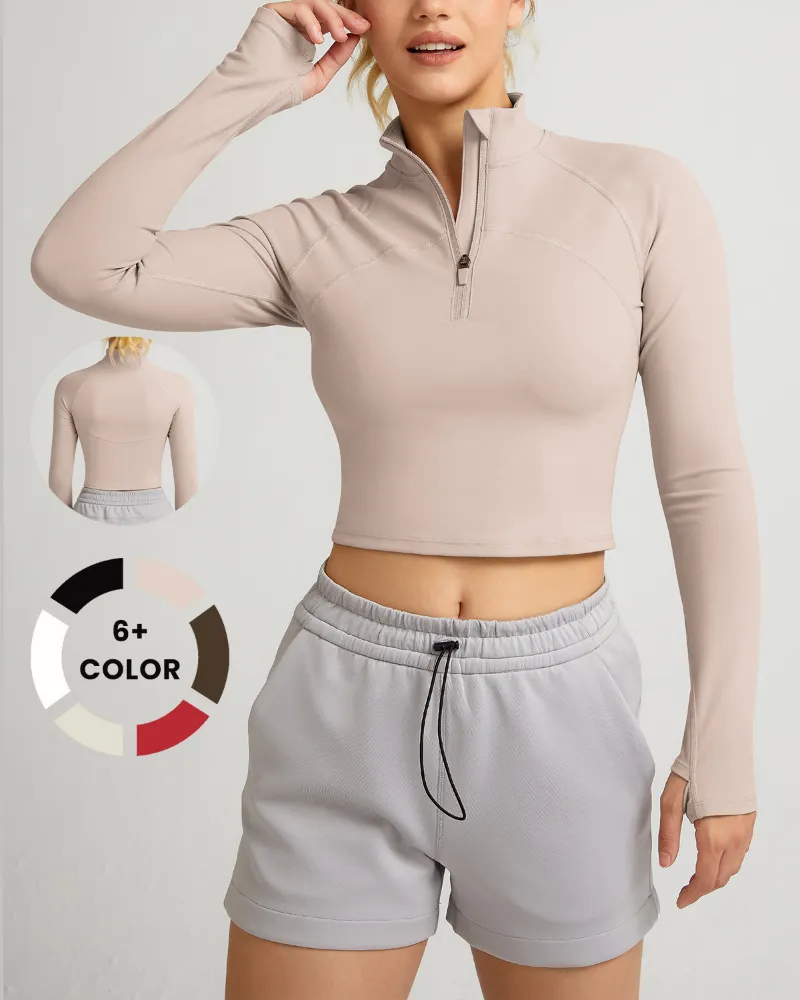 QUEENIEKE Half Zip Athletic Pullover Top in solid color