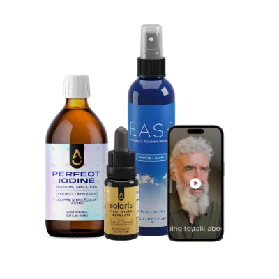 Activation Products Perfect Longevity Bundle showing Perfect Iodine Kit, Solaris, and Ease Magnesium bottles