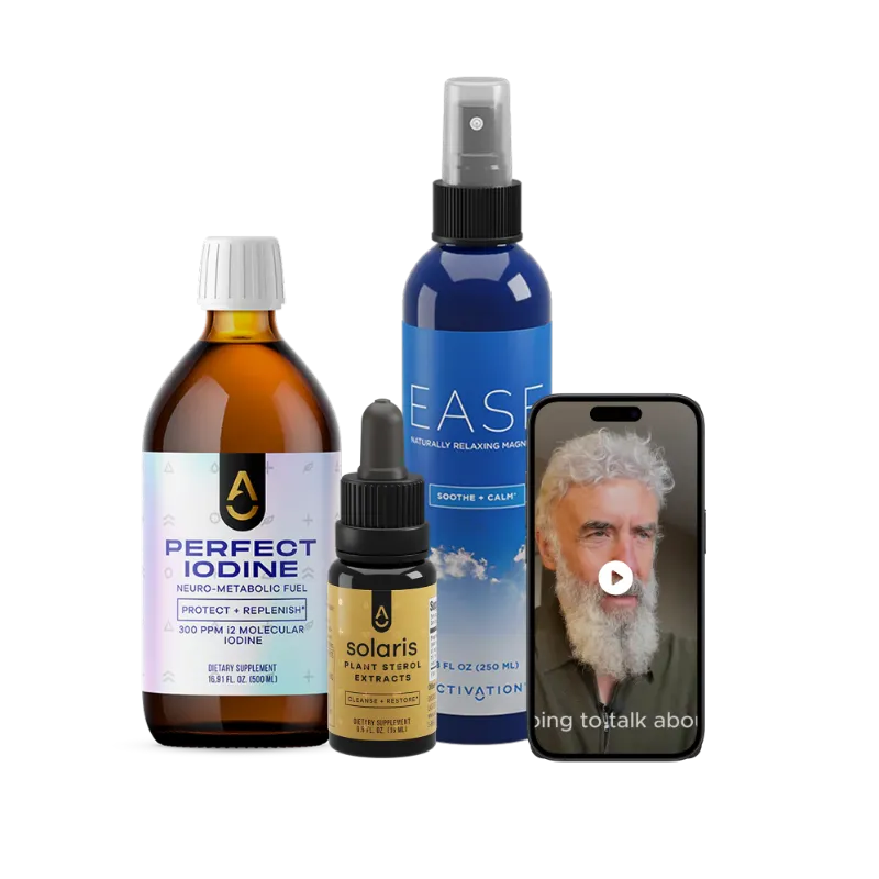 Activation Products Perfect Longevity Bundle showing Perfect Iodine Kit, Solaris, and Ease Magnesium bottles