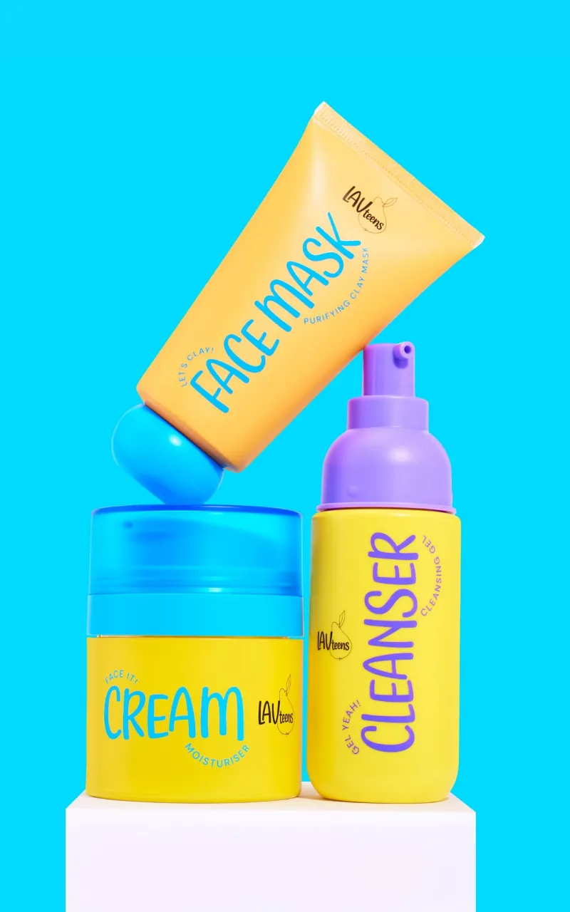 Lav Kids Cleanse. Mask. Glow teen skincare set with cleanser, clay mask and moisturiser