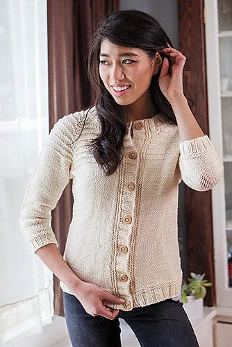 Kristen TenDyke Calm Tide Cardigan knitting pattern with rippled yoke detail