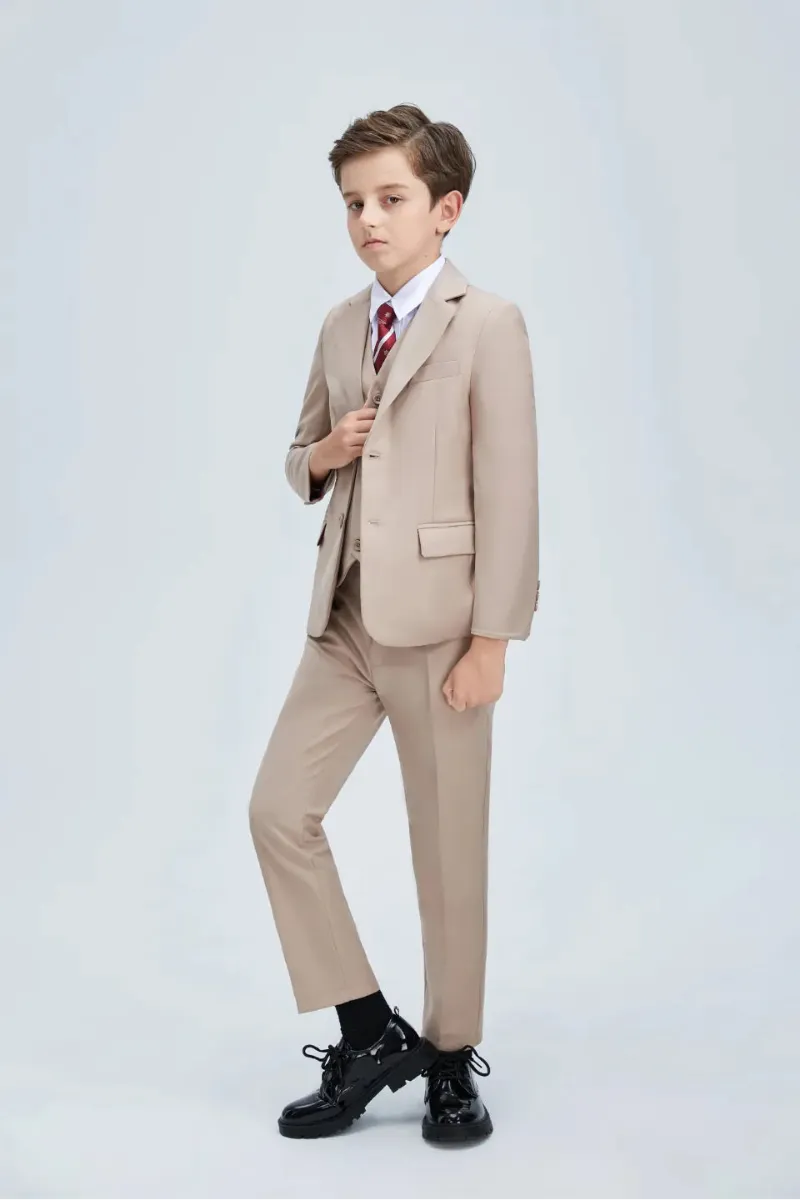 Wehilion Boys Junior Luxe Formalwear 5 Piece Suits, boys five-piece suit with jacket, vest and tie