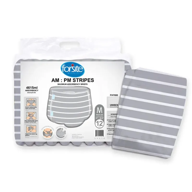 ActivKare FORSITE AM PM Stripes Max Briefs, striped briefs packaging shown