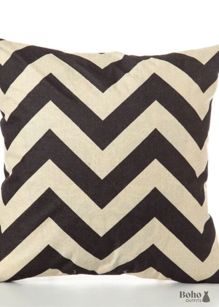 Boho Dress Black And White Geometric Pillow, product photo of the embroidered cotton cushion cover