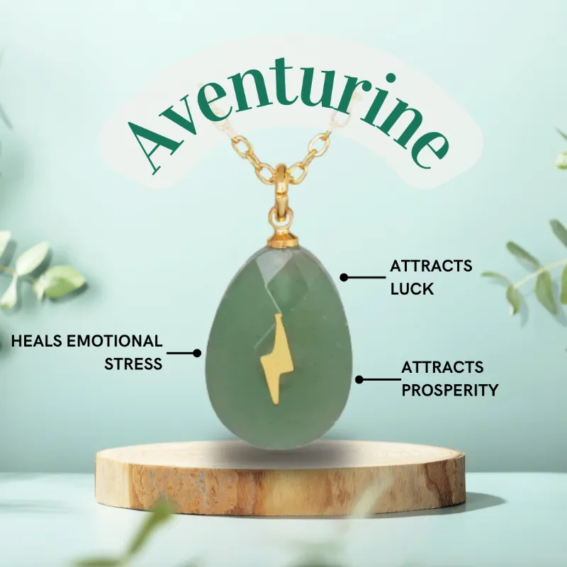 Turix Dainty Cosmic Crystal Necklace Aventurine with green crystal pendant on gold chain