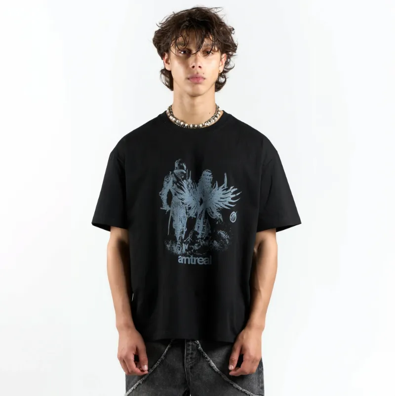 ARNTREAL Aegis T-shirt in black with front graphic print and classic logo on back