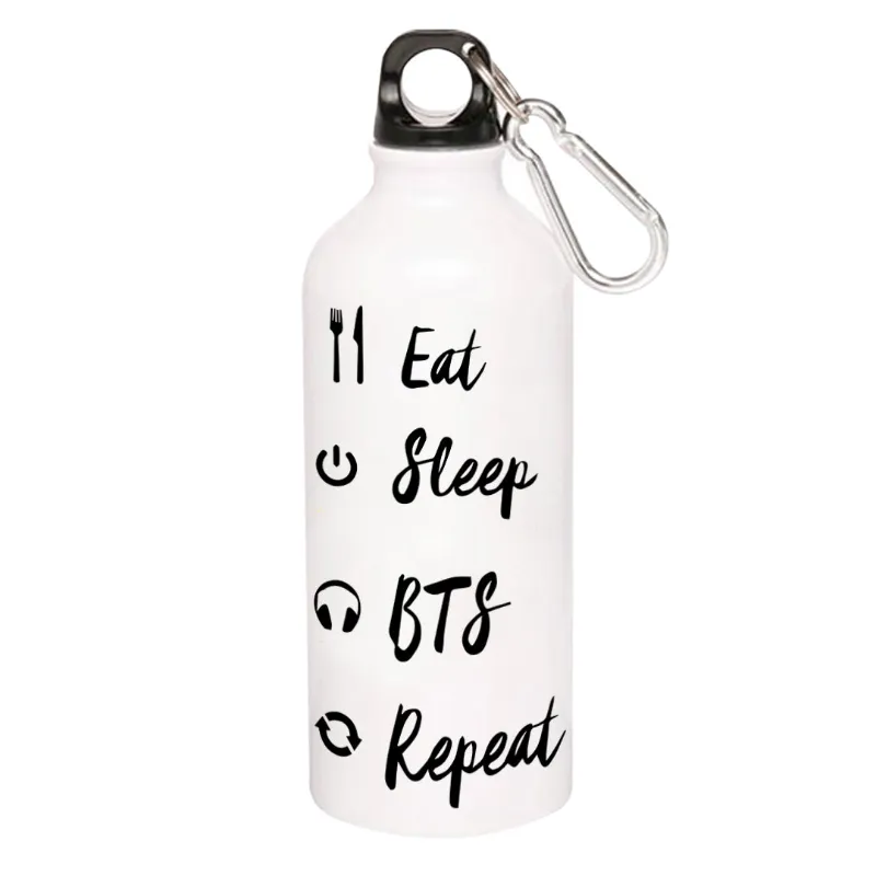 The Banyan Tee US BTS Sipper - Eat Sleep Repeat metal water bottle with printed design