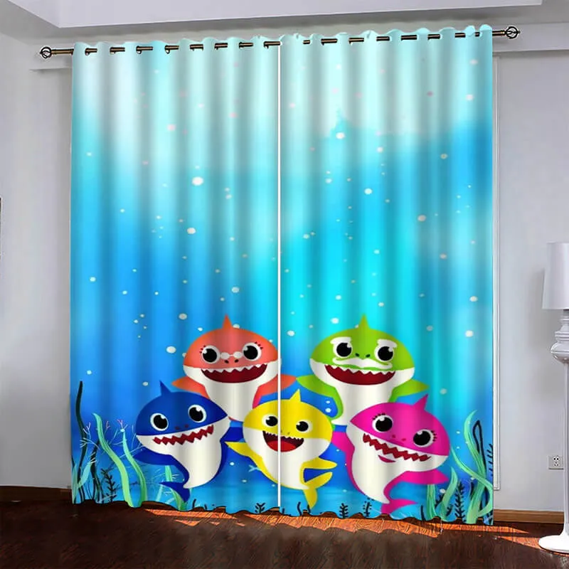 EBuycos Baby Shark Pattern Curtains blackout window drapes for kids