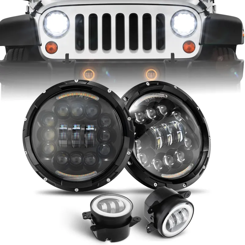 Sunpie 7 inch 108W LED headlights and 4 inch 60W fog lights combo kit for 2007-2018 Jeep Wrangler